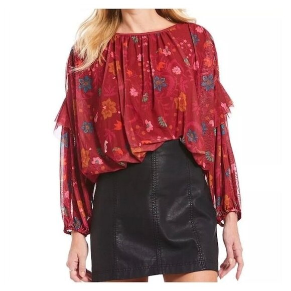 Free People Tops - Free People Wildflower Honey Blouse Red, Size Medium